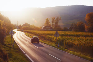 car driving on a rural road