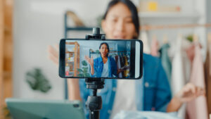 female influencer in front of the camera