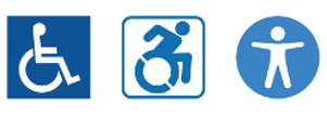 Graphic of handicap symbol, modified handicapped symbol and accessibility symbol for websites. 