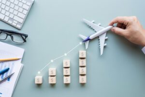 Business transportation industry with profits graph growth.efficiency and potencial.financial increase.vision for success.investment in coronavirus outbreak situation.top view