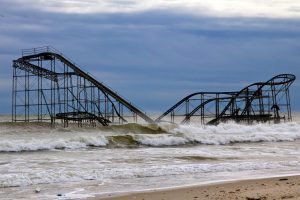 December 5, 2012 -Seaside Heights, NJ, USA: Superstorm Sandy left the Jetstar roller coaster sitting in the Atlantic Ocean. One month later, it still remains a symbol of the destruction in Seaside heights, New Jersey.