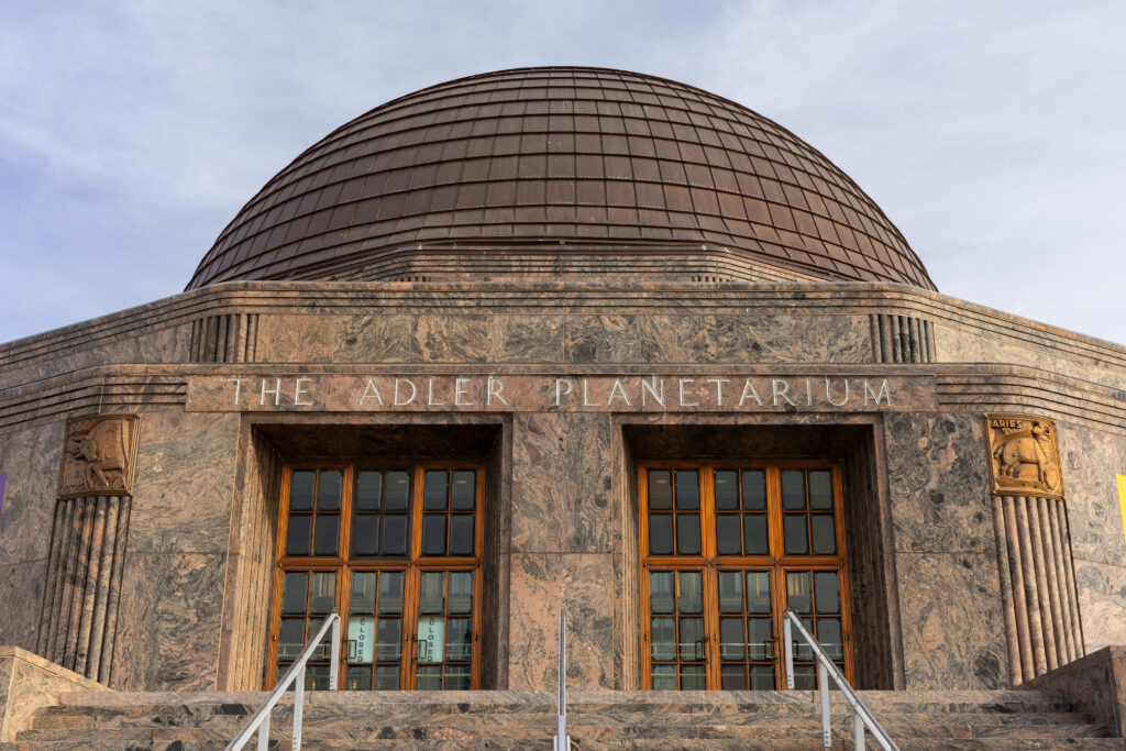 The Adler Planetarium is located on the Museum Campus in downtown Chicago and the first Planetarium in America.